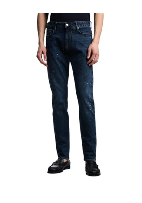 J06 slim fit jeans in denim with paint spots EMPORIO ARMANI | Trousers | EM000121 AF13252FB041